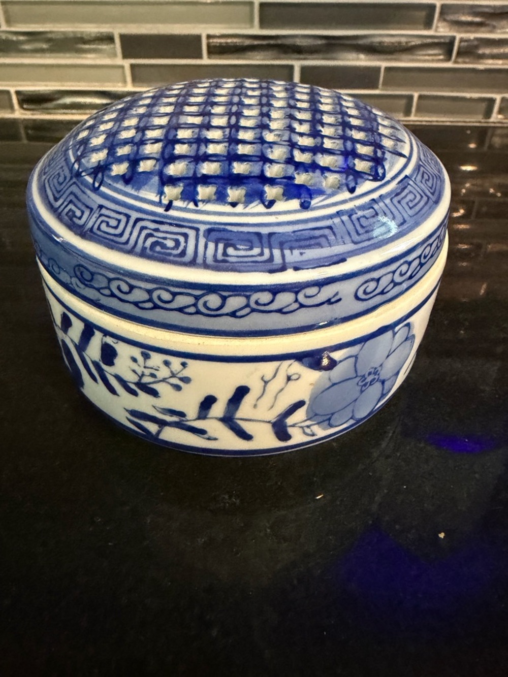 Blue and White Floral Potpourri Jar - Lidded Porcelain Jar